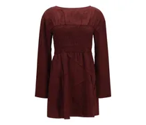Ruched Satin Dress — Burgundy