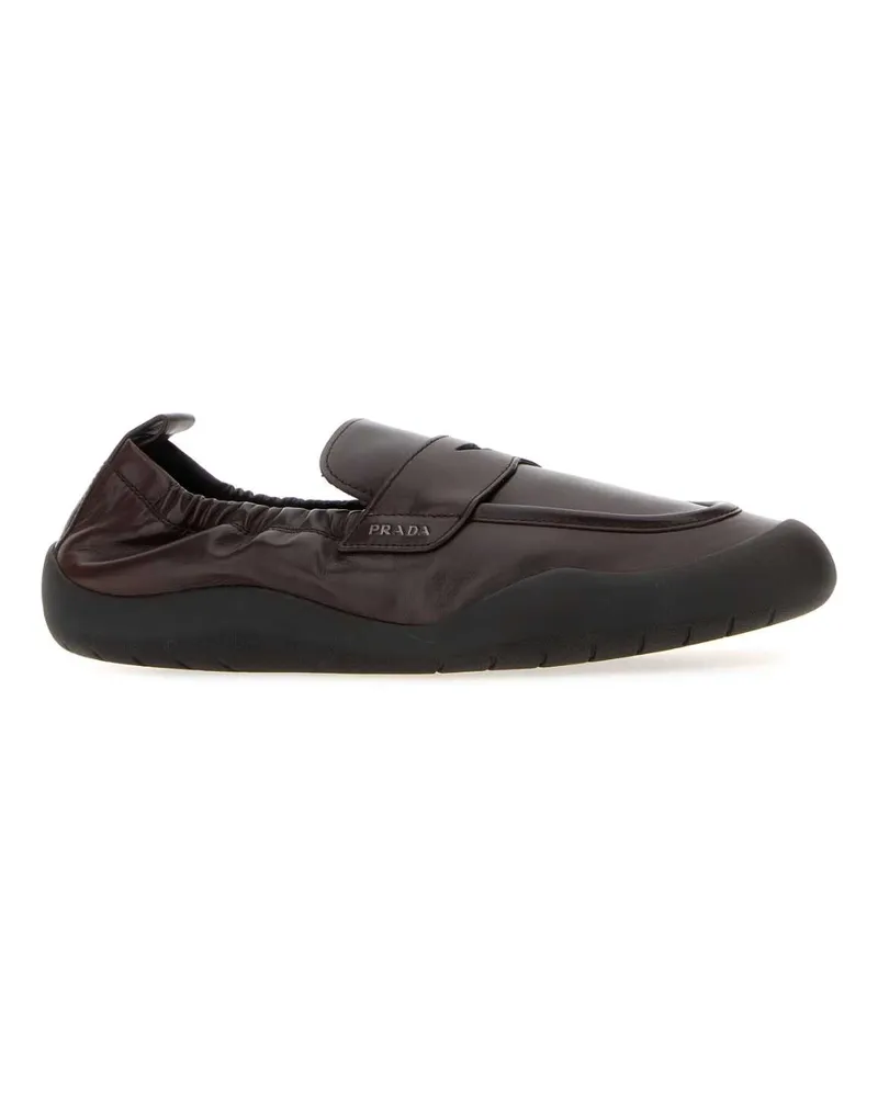 Prada Men's Dark Brown Leather Speedrock Loafers Moro Mocassini Brown