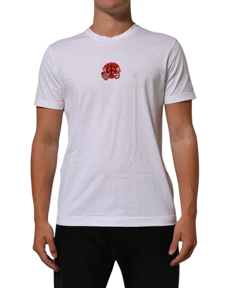 Dolce & Gabbana Men's White Cotton Dg Love Patch Crew Neck T-Shirt White