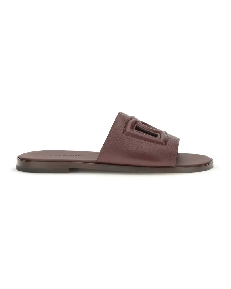 Dolce & Gabbana Men's Sandals Grained Calf Leather Burgundy 