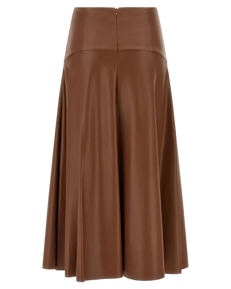 NUDE Leather-Effect Flared Skirt — Brown Brown
