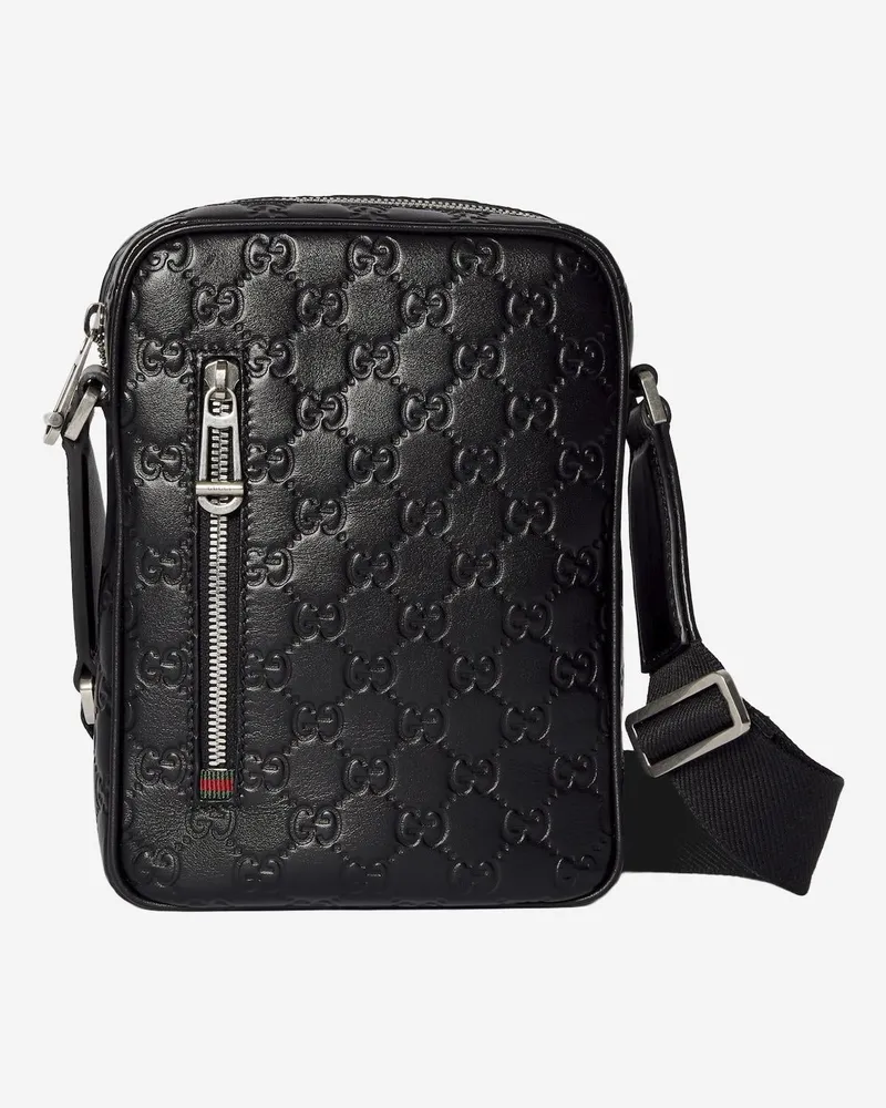 Gucci GG Embossed Leather Crossbody Bag — Black Black