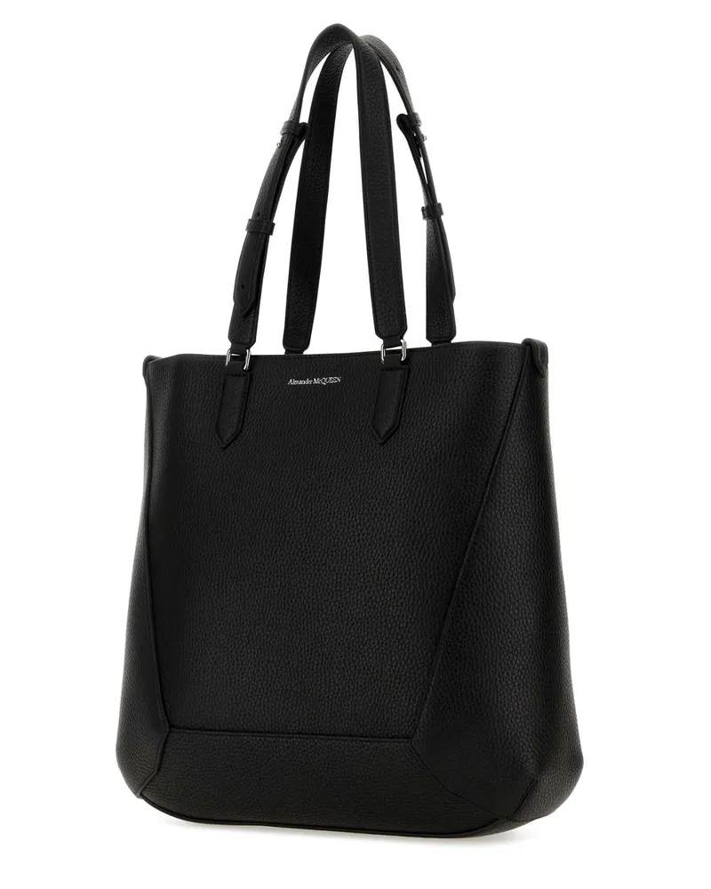 Alexander McQueen Men's Pebbled Calf Leather Tote Black Black