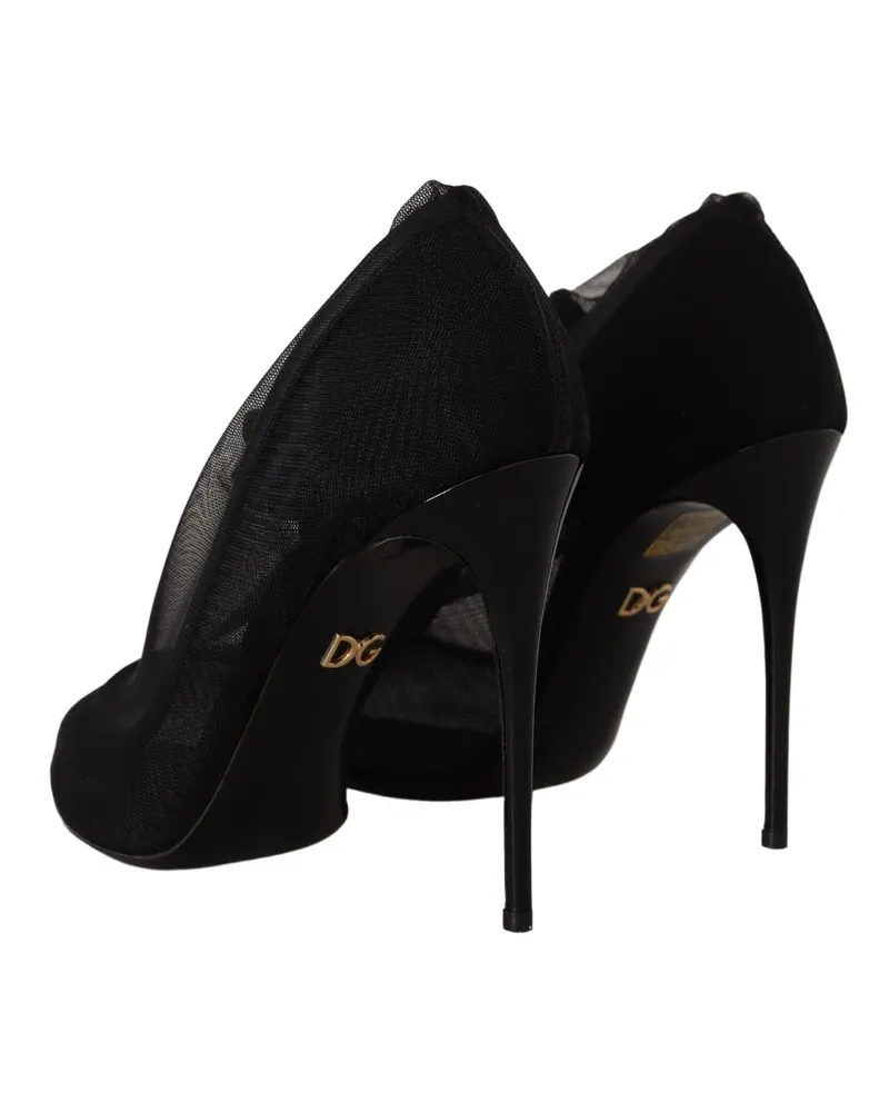 Dolce & Gabbana Women's Black Tulle Stretch Boots Pumps Shoes Elastane Black
