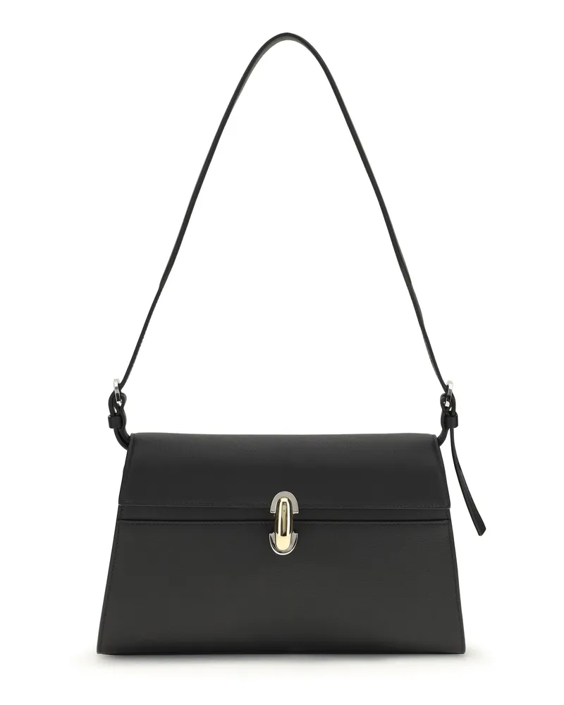 SAVETTE Women's Shoulder Bag Symmetry Black Calf Leather Black