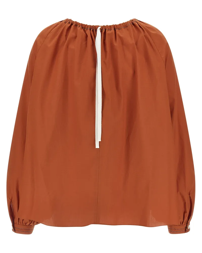 Marni Boat Neck Cotton Poplin Blouse — Bronze Bronze