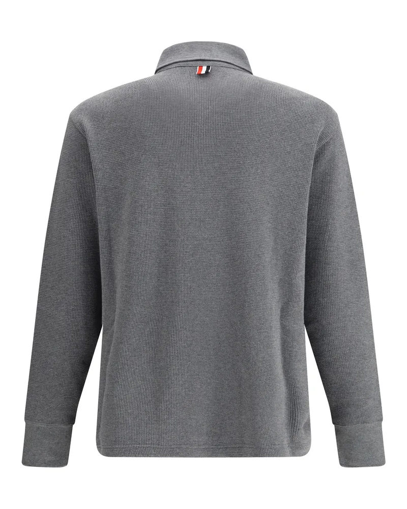 Thom Browne Men's Long Sleeve Polo Med Grey Cotton Shirts T-shirts And Polos Gray