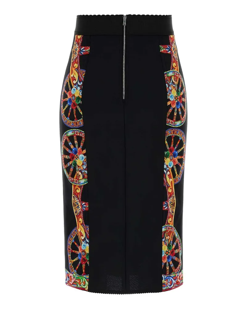 Dolce & Gabbana Women's Printed Charmeuse Skirt Ruote Carretto Fld Exterior: Silk Nylon Elastane Gonne Black
