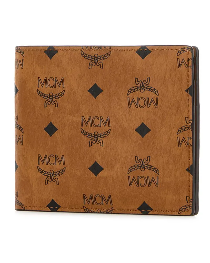 MCM Women's Printed Canvas Wallet Cognac Exterior: Fabric Portafogli Cognac