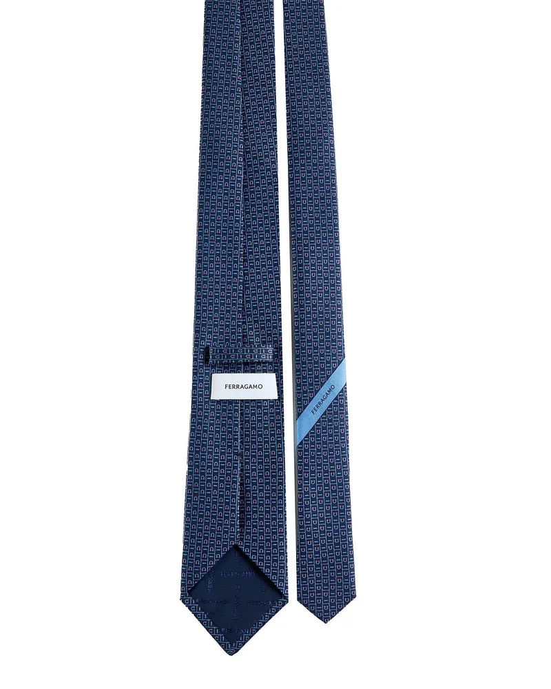 Ferragamo Men's Silk Tie Gancini Blue Ties & Bow Blue