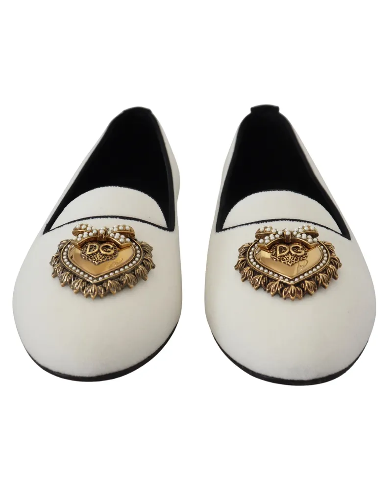 Dolce & Gabbana Women's White Velvet Slip Ons Loafers Flats Shoes Cotton White