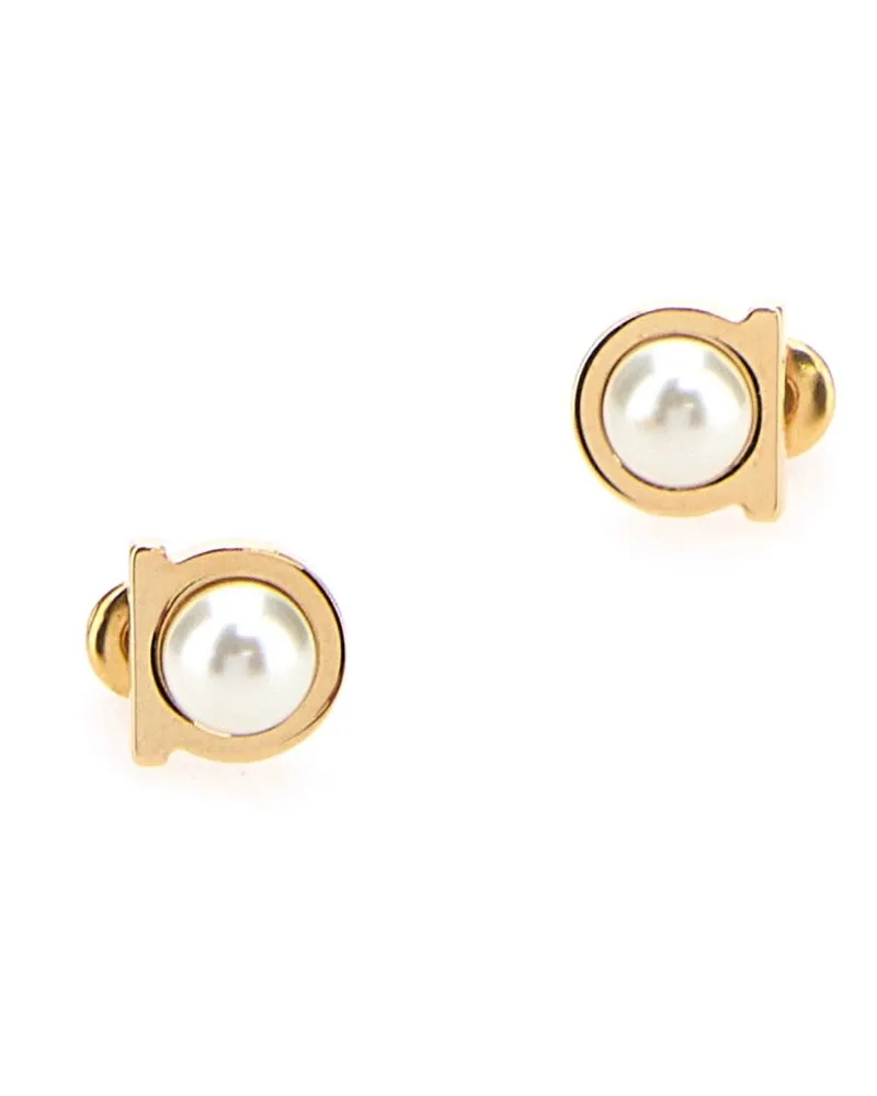 Ferragamo Women's Stud G Pearl Studgancioperlacreamorogio Other Fibres Earrings Gold