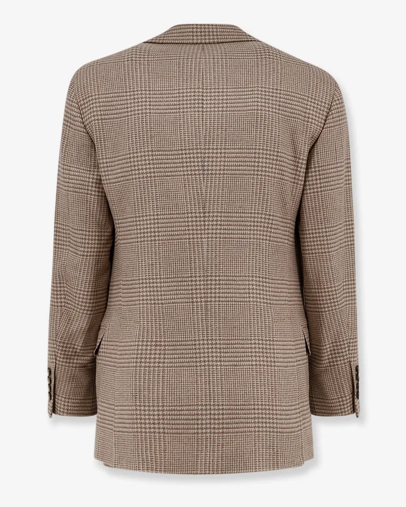 Brunello Cucinelli Men's Single-Breasted Blazer Beige Wool-Cashmere Blazers Jacket Beige