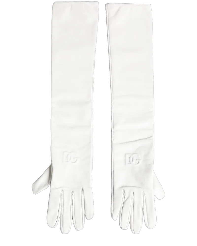 Dolce & Gabbana Embossed Logo Leather Gloves — White White