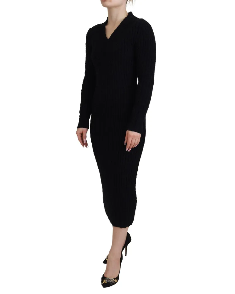 Dolce & Gabbana Women's Black Wool Knitted Sheath Sweater Dress Black