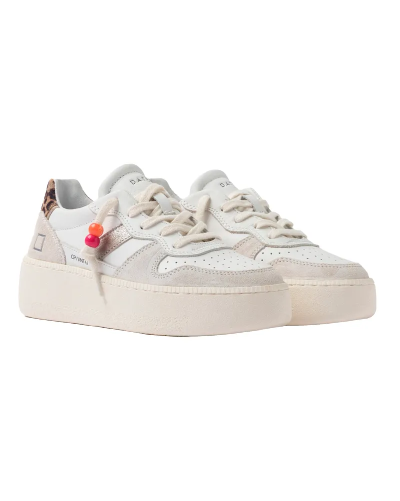 D.A.T.E. Women's Platform Sneakers Court White-Leopard Upper: Cow Leather Trainers White/leopard White