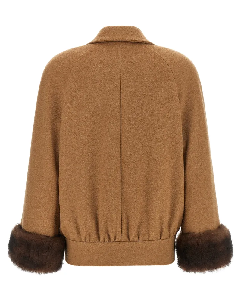 Valentino Garavani Lamb Fur Cuff Bomber Jacket — Brown Brown