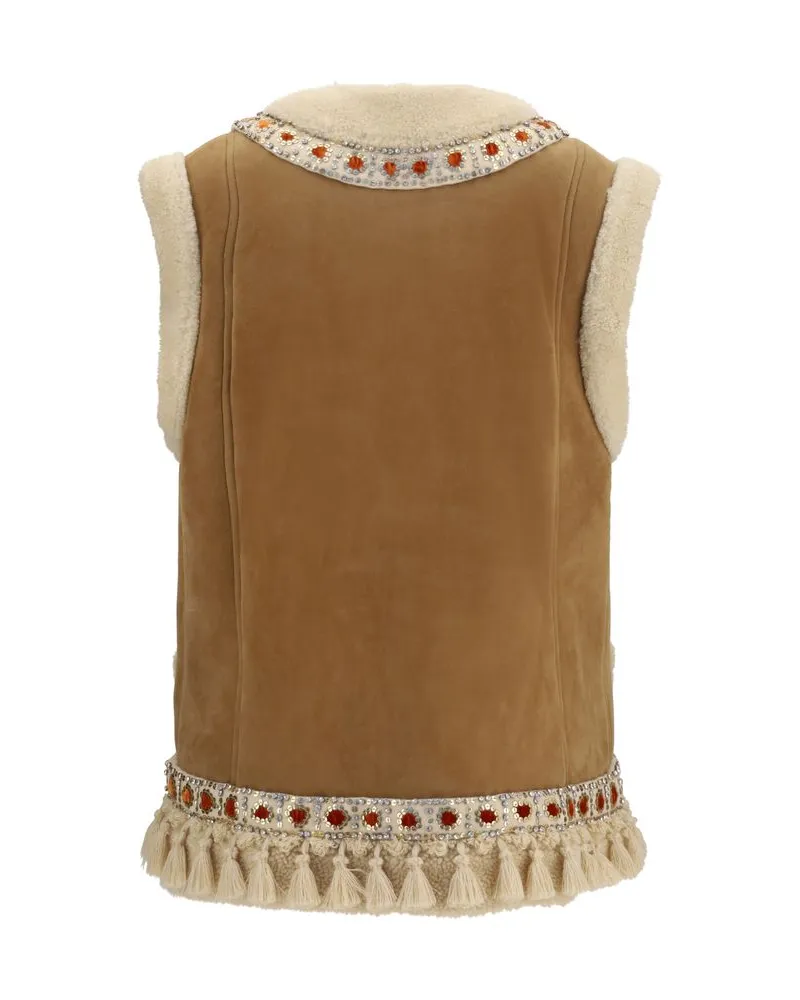 Valentino Garavani Women's Beige Lamb Ovis Aries Sleeveless Jacket Clothing Beige