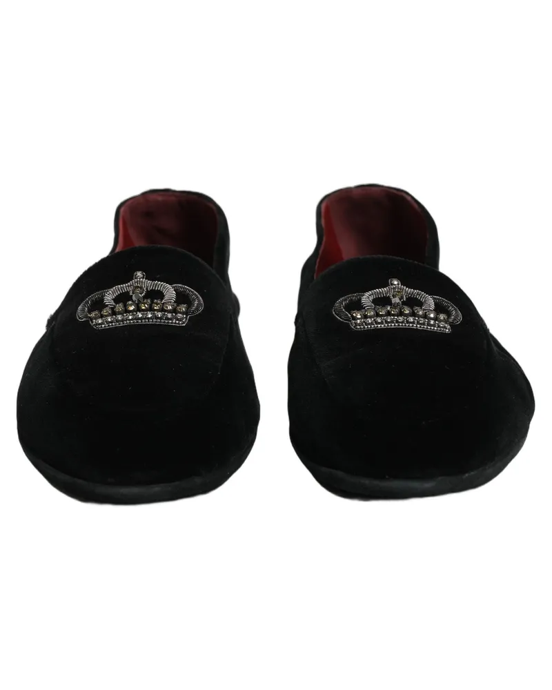 Dolce & Gabbana Men's Black Crown Embellished Dress Loafers Shoes Leather Black