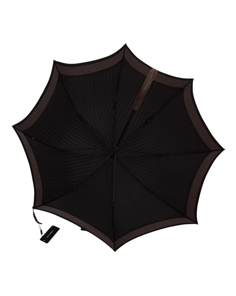 Dolce & Gabbana Men's Brown Striped Leather Handle Collapsible Sartoria Umbrella Polyester Accessory Brown