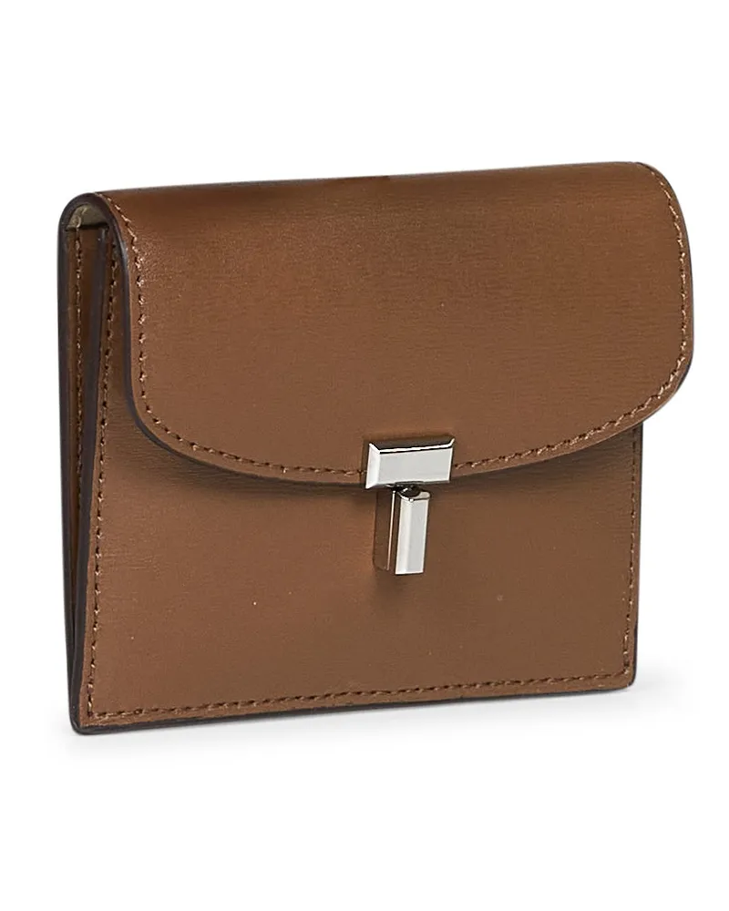 Totême Women's Card Holder T-Lock Tiramisu Brown Calf Leather Wallets & Purses Brown