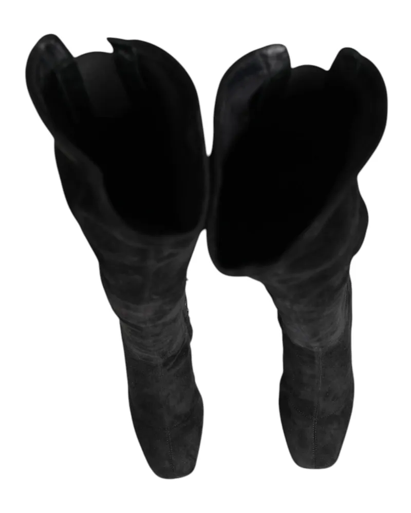 Dolce & Gabbana Women's Black Suede Leather Knee High Boots Shoes Lamb Black