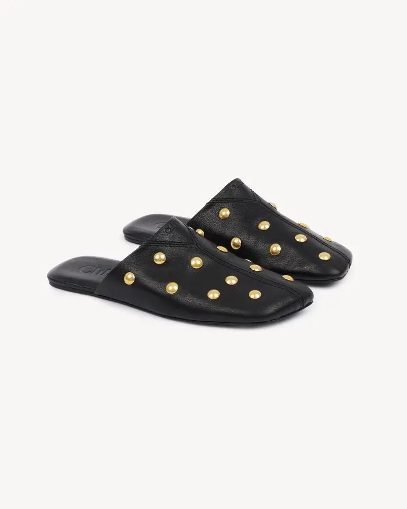 Chloé Studded Leather Slippers — Black Black