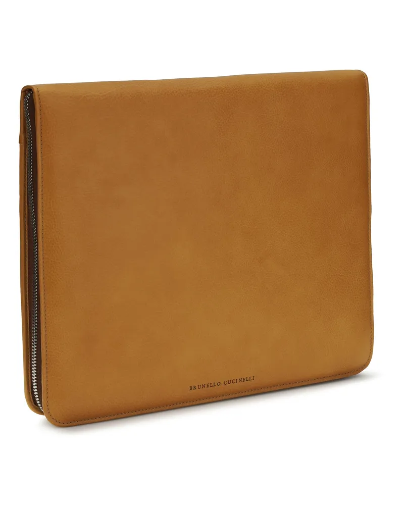 Brunello Cucinelli Men's Leather Laptop Case Naturale Calf Bos Taurus Wallet Brown