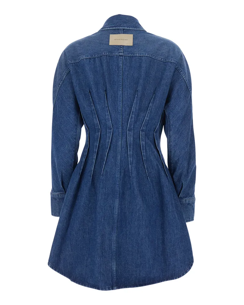 Givenchy Women's Dress With Pointed Collar, Blue Denim Cotton Blue