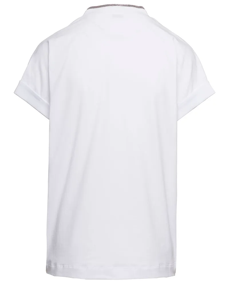 Brunello Cucinelli Women's T-Shirt V-Neck Monile White Cotton T-Shirts & Jerseys White