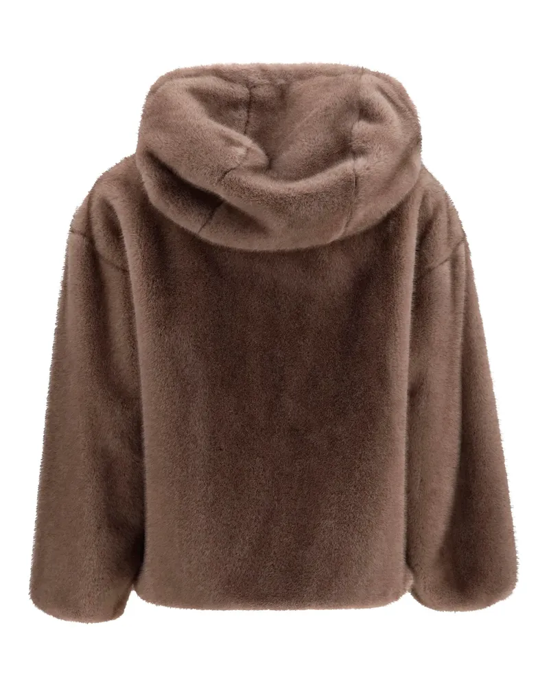 Herno Women's Hooded Eco-Fur Jacket Mink Outer: Polyester Puffer Brown