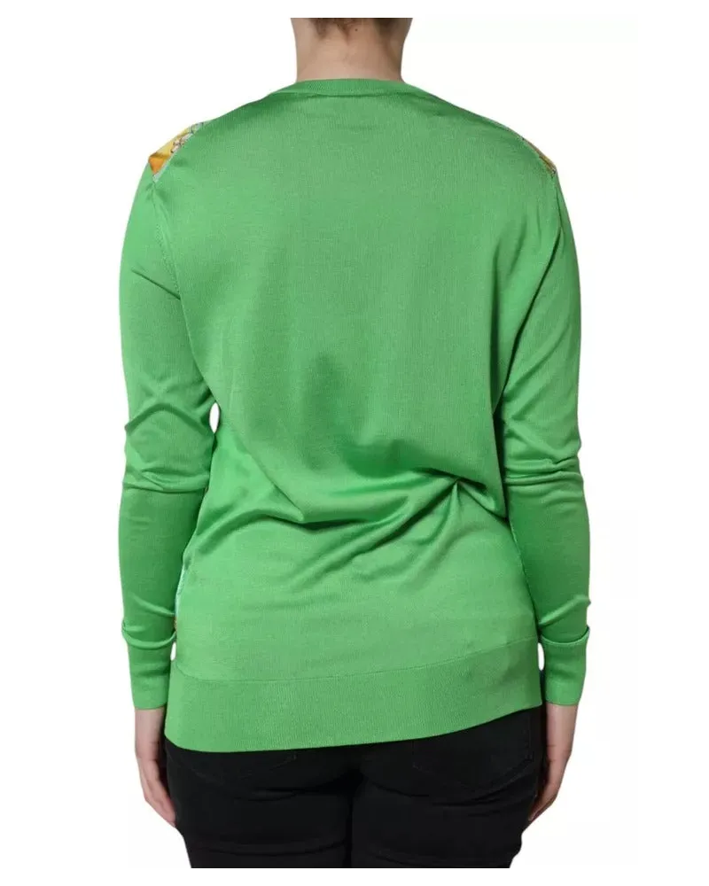 Dolce & Gabbana Women Green Silk Granita Al Limone Long Sleeves Sweater Clothing Green