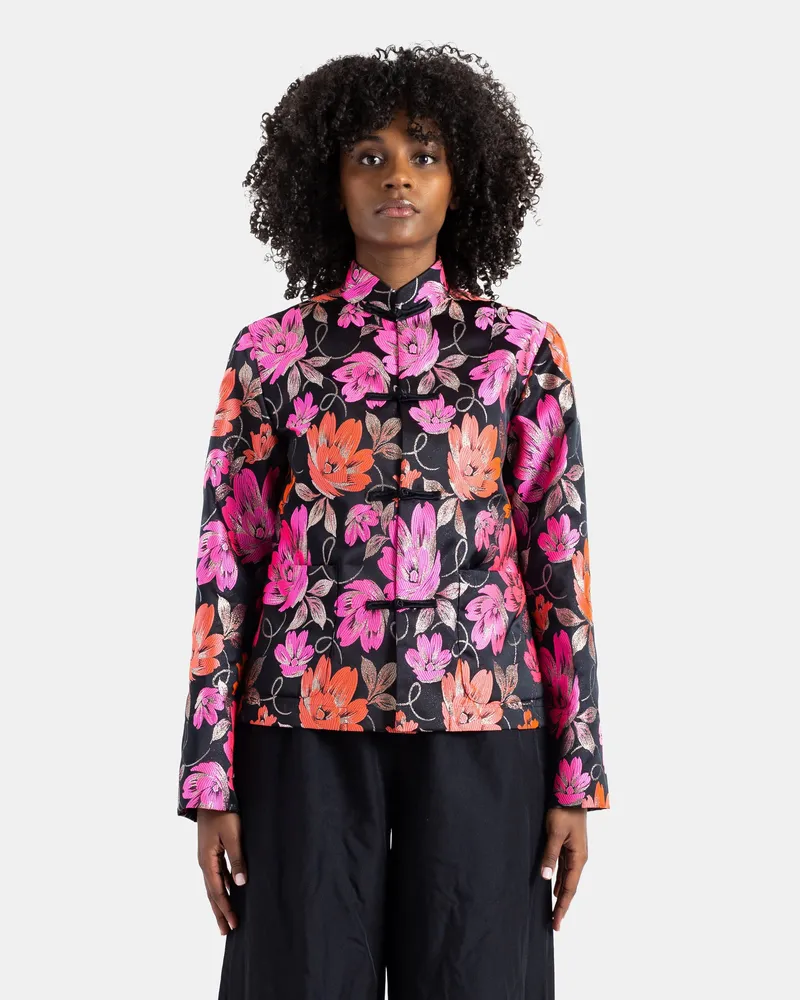 Comme des Garçons Women's Jacket Floral Jacquard With Frog Closures Black Black