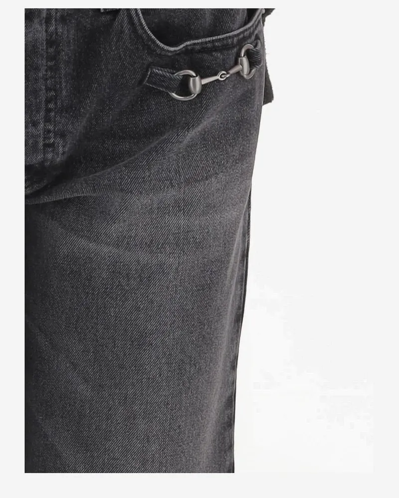 Gucci Women's Denim Jeans With Clamp Detail Dark Cotton Gray