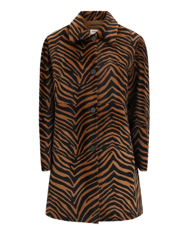 P.A.R.O.S.H. Women's Coat Leopard Print Brown Lambskin Brown