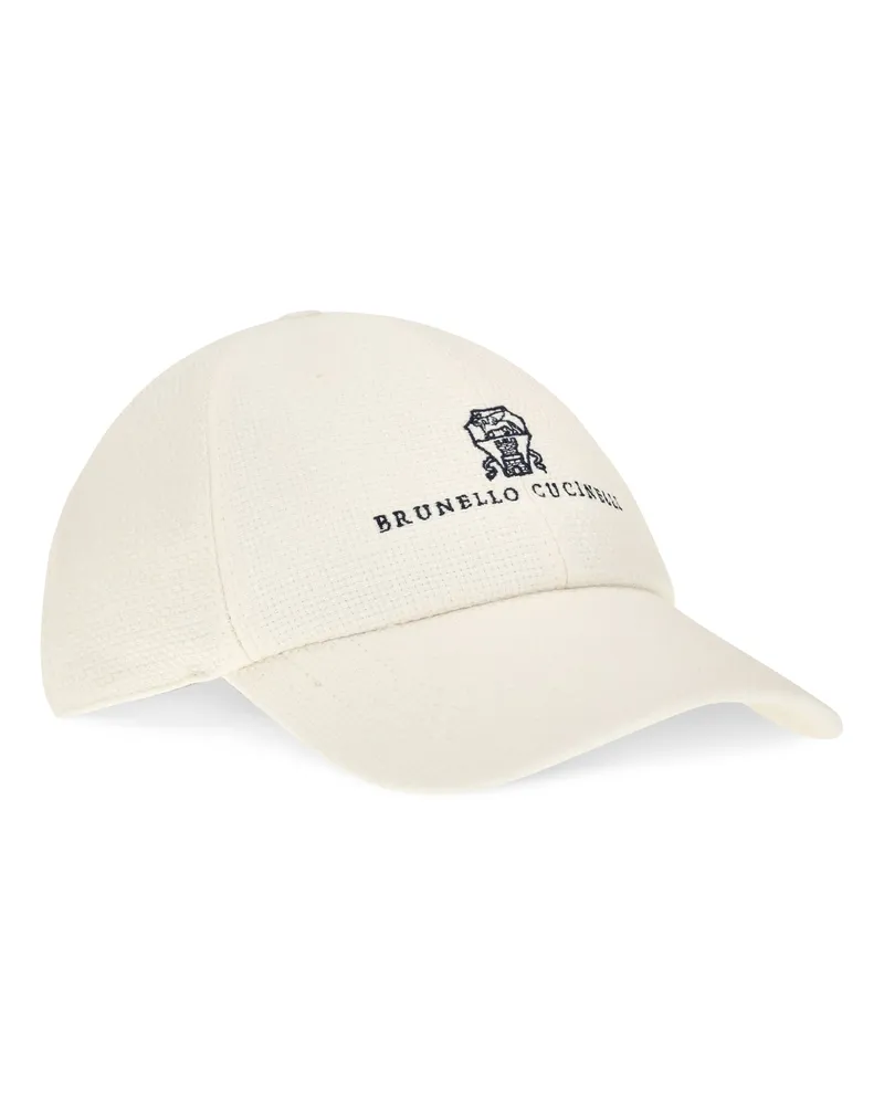 Brunello Cucinelli Men's Visor Cap Offwhite+indaco Silk; Linen; Wool Ovis Aries Hats E Hairbands Beige