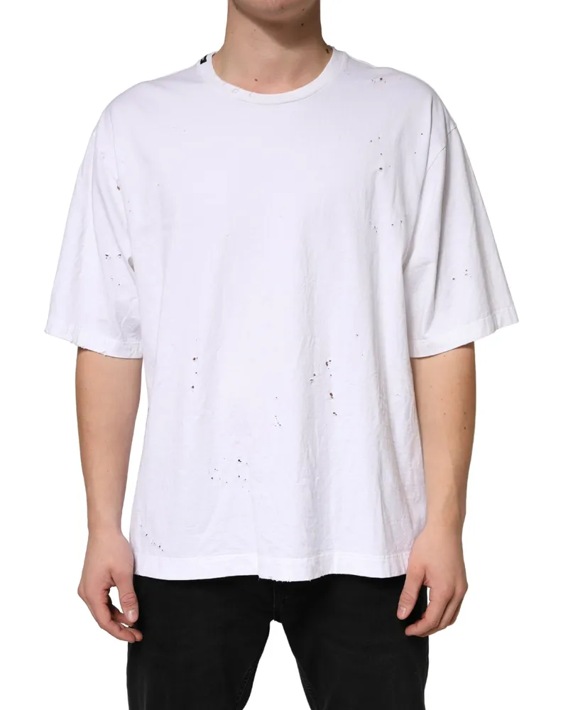 Dolce & Gabbana Men's White Cotton Crewneck Short Sleeve T-Shirt White