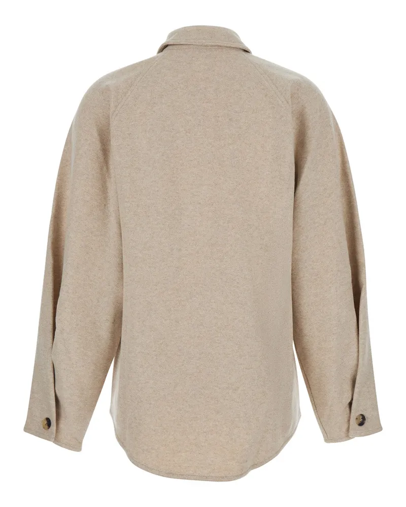 Max Mara Women Beige Cashmere Cardigan With Classic Collar Elastane Tops Top Beige