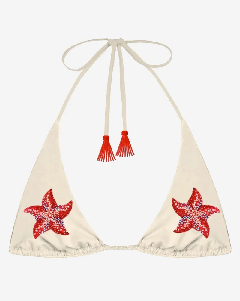 MC2 Saint Barth Women's Bikini Top Guiana White Beaded Polyamide Swimwear Sea Clothing White