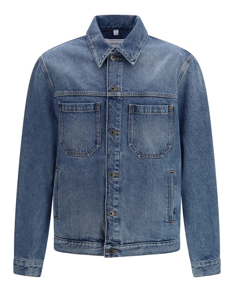 OFF-WHITE Men's Denim Jacket Half Arrow Light Medium Blue Cotton Blue