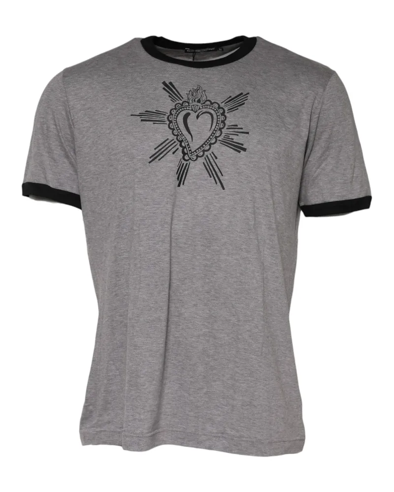 Dolce & Gabbana Men's Gray Sacred Heart Cotton Crew Neck T-Shirt Gray