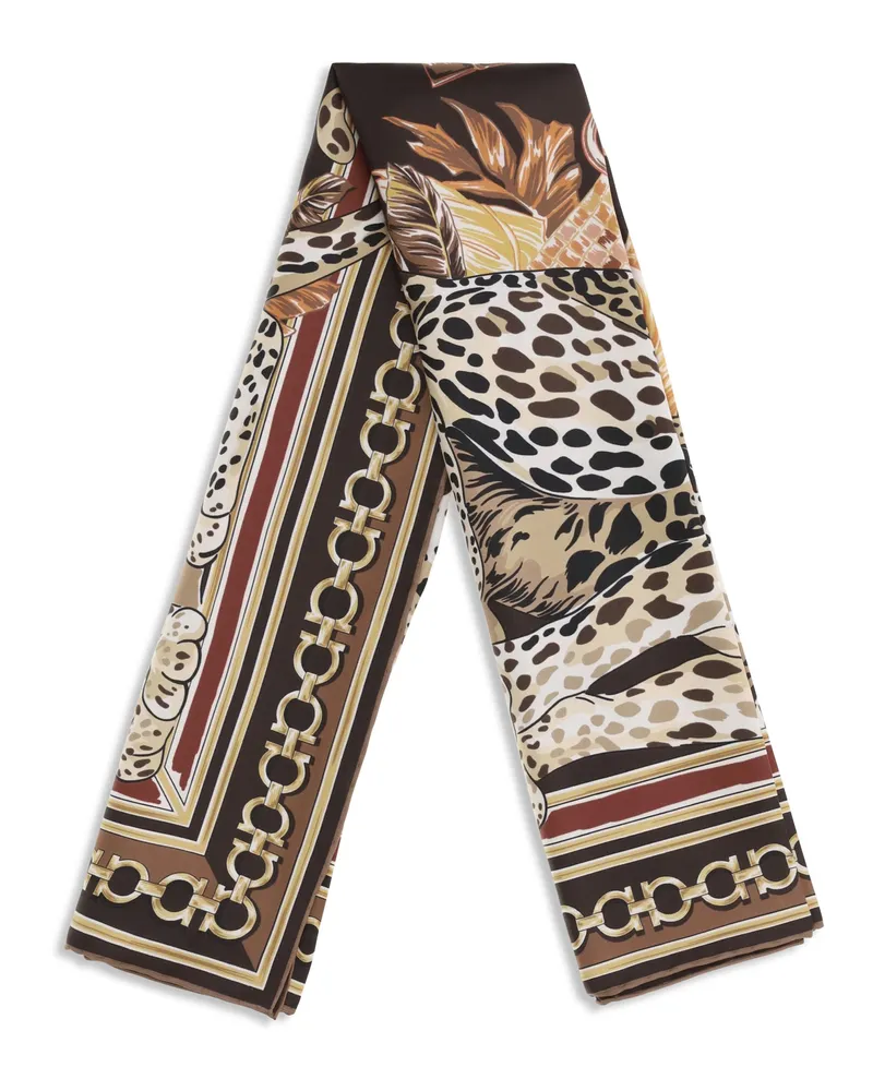 Ferragamo Women's Leopard-Print Silk Scarf Brown Patterned Light-Pastel Light/pastel Scarfs Brown
