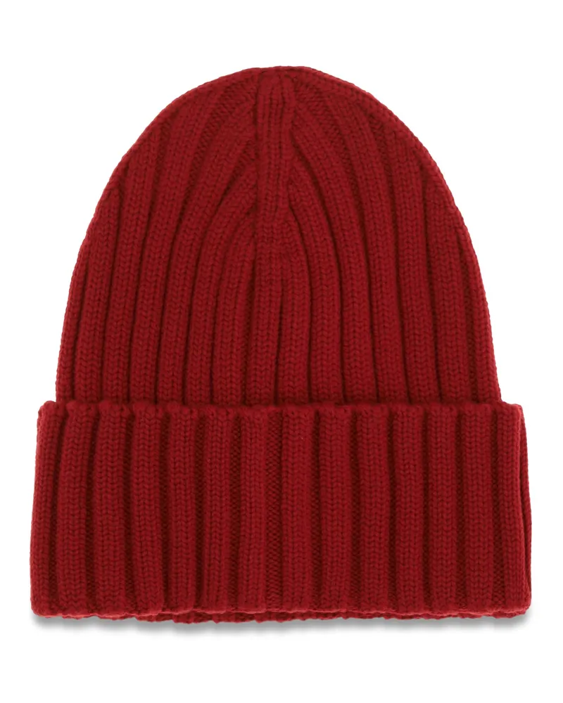 Moncler Women's Wool Beanie With Logo Red Merino Ovis Aries Hats E Hairbands Red