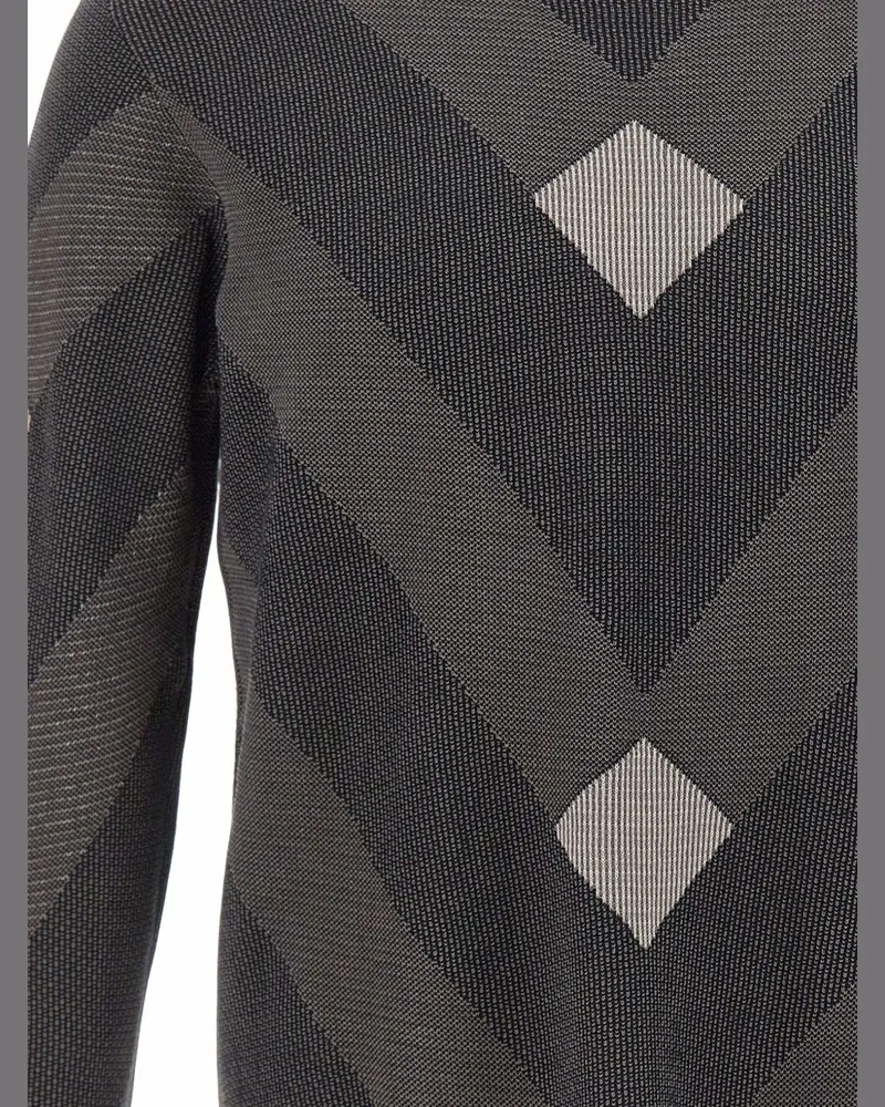 Emporio Armani Optical-Effect Jacquard Sweater — Charcoal Charcoal