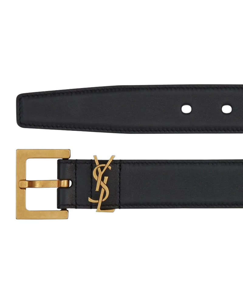 Saint Laurent Cassandre Square Buckle Belt — Black Black