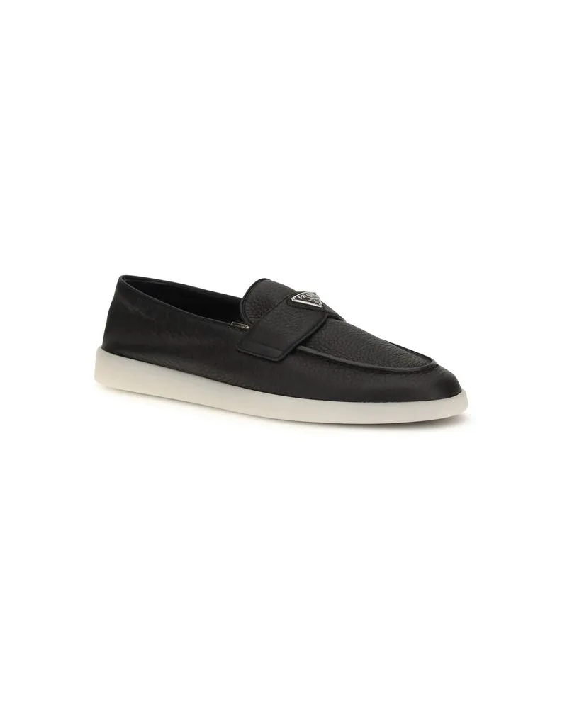 Prada Men's Black Calf Leather Bos Taurus Slip-On Loafers Black
