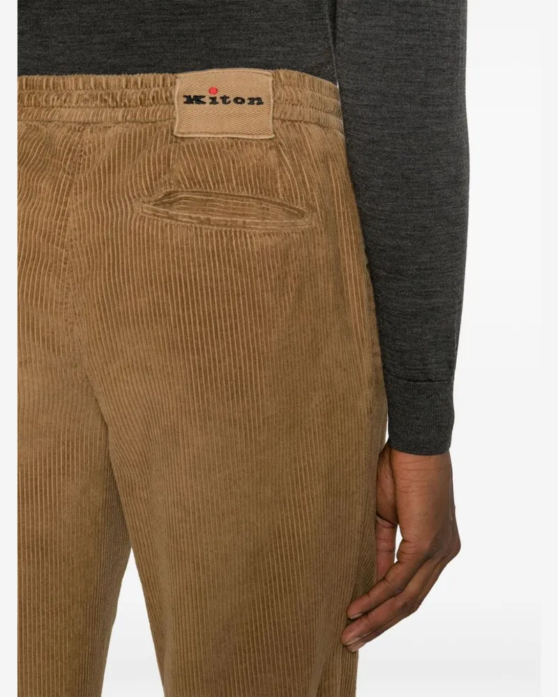 Kiton Women's Corduroy Slim-Cut Trousers Aw23 M Camel