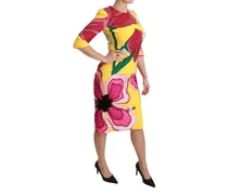 Floral Crystal Bodycon Dress — Yellow