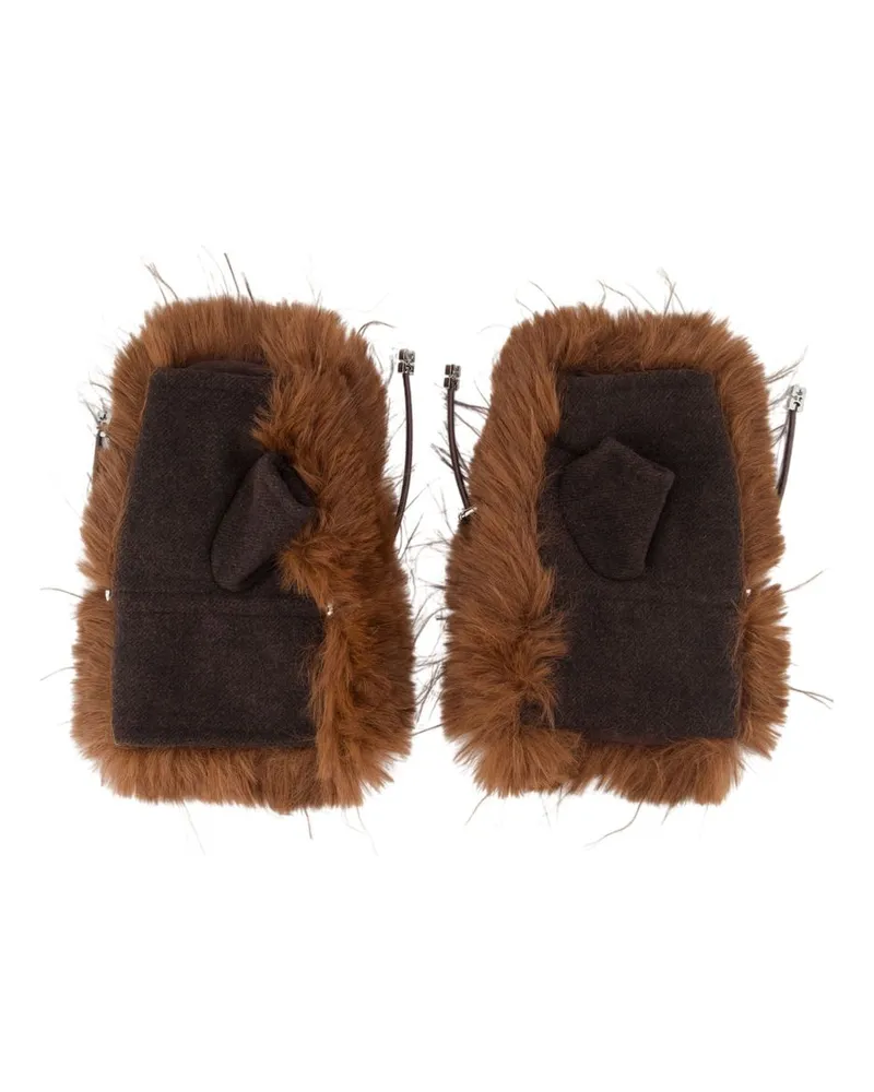 Ganni Straight Pile Wool Mittens — Brown Brown