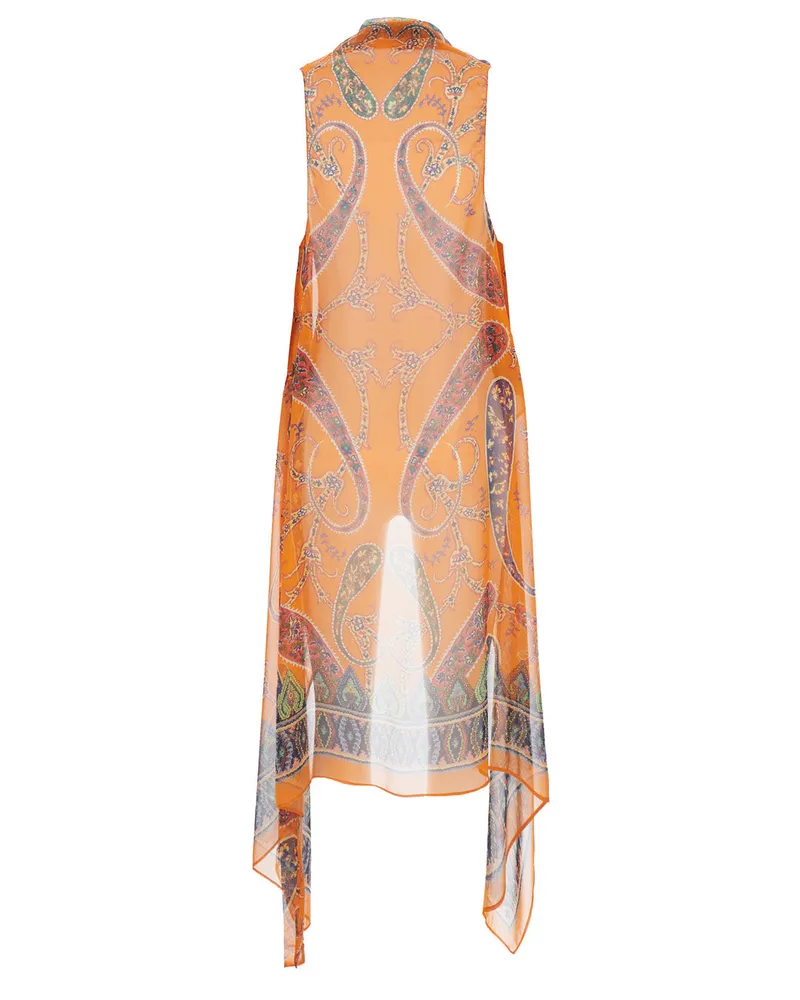 Etro Women's Printed Gilet With Orange Silk Scarf Scarfs Orange